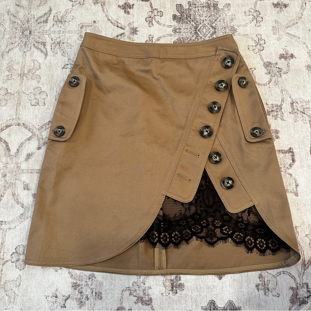 Self Portrait Utility Canvas Lace Mini Skirt Size 4 NWOT